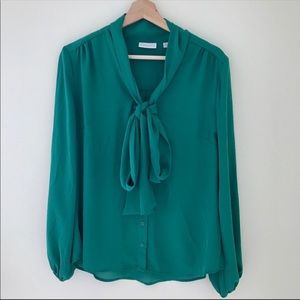 NY&Co Green Tie Neck Blouse